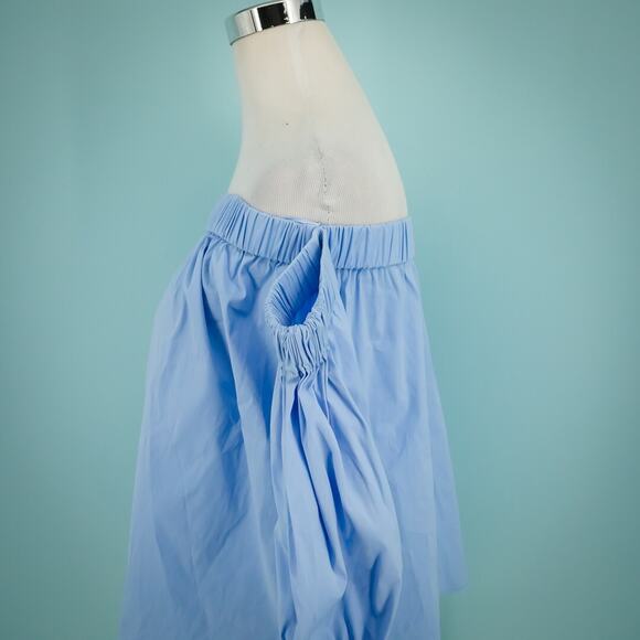 Milly Size Small S Blue Poplin Off the Shoulder Crop 3/4 Elbow Sleeve Cotton Top - Picture 2 of 5